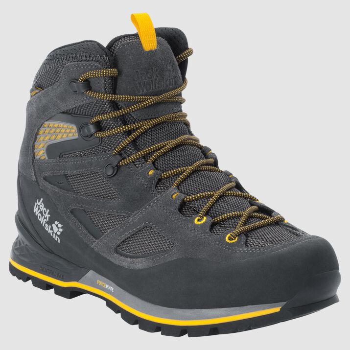 Jack Wolfskin Mens Force Crest Texapore Mid Trekking Shoes Black/Yellow 712489HNL